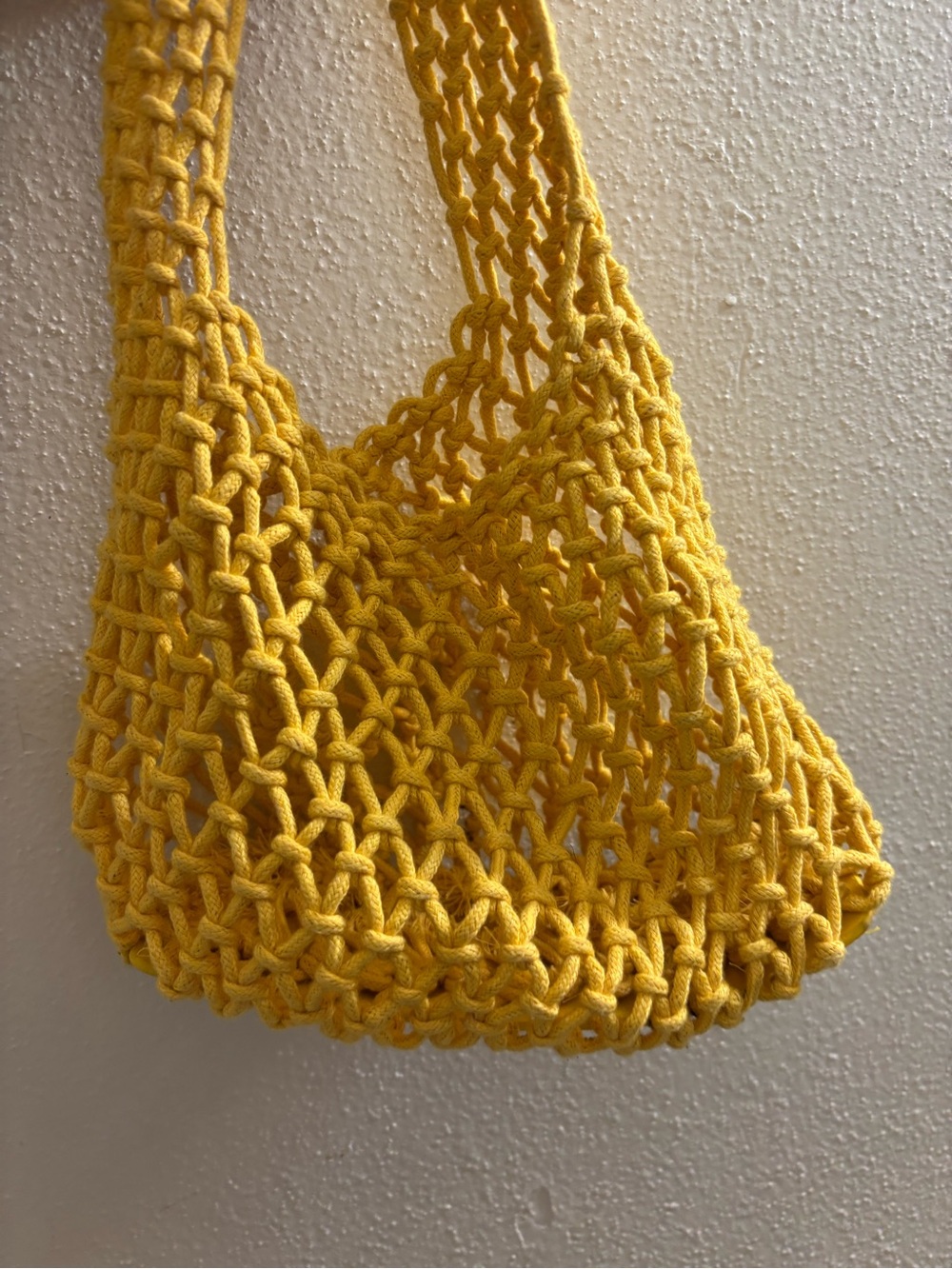 Yellow Hand-Knit Mesh Tote Bag - Brand Unbranded
